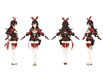 Game and Movie Character Red Black Costumed Red Hair Accessories White Stockings Four Angles View 3d model