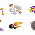 Colorful Cartoon Space Elements Featuring Stars Planets Rocket Comet And Moon 3d model