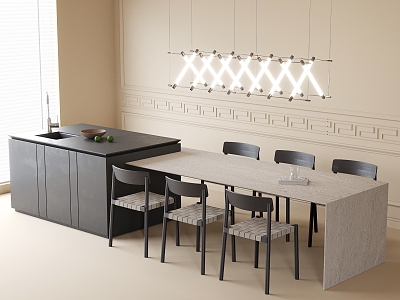 Dining Table and Chair Combination Dining Chair Island Table Dining Table Chandelier 3d model