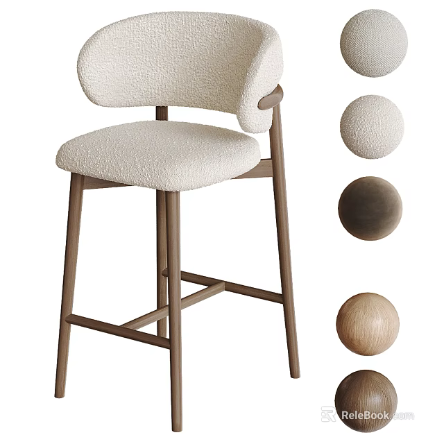 Modern Bar Stool With Comfortable Fleece Seat Wooden Frame And Color Options 3d model 