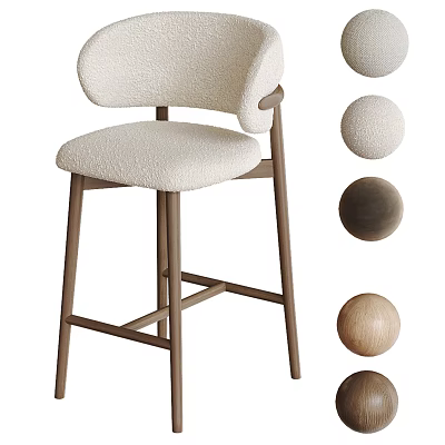 Modern Bar Stool With Comfortable Fleece Seat Wooden Frame And Color Options 3d model