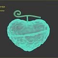 Red Heart Shaped Dessert With Swirled Textured Surface And Green Spiral Stem