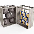 Sports Equipment Storage With Wooden Boxes Containing Basketballs And Volleyballs