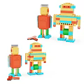 Colorful Building Blocks Assembled Into Creative Robot Models With Different Shapes And Sizes 3d model