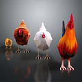 Colorful Hens Rooster And Small Chick Standing Together In Group With Different Colors