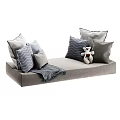 Cozy Sofa Decorative Pillows With Gray Blue Striped Patterns Teddy Bear And Soft Blanket 3d model
