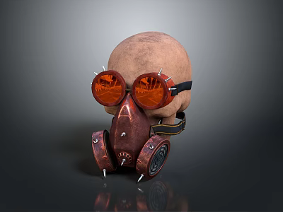 Futuristic Tactical Weapon With Skull Design Red Goggles And Copper Respirator 3d model