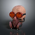 Futuristic Tactical Weapon With Skull Design Red Goggles And Copper Respirator