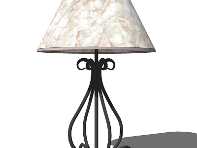 Cream Colored Table Lamp With Marble Textured Shade Black Iron Base And Bowknot Detail 3d model