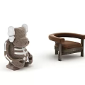 Brown Upholstered Leisure Chair With Armrest And Wooden Frame For Modern Living Room
