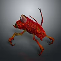 Red And Orange Insect With Chitinous Exoskeleton Long Legs And Textured Wings