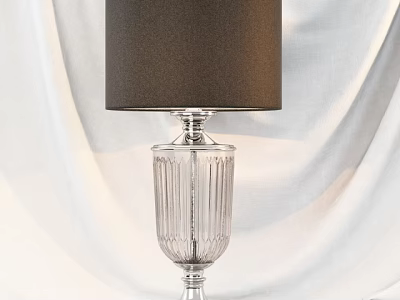 Elegant Table Lamp with Clear Ribbed Glass Base and Black Shade for Home Decor 3d model