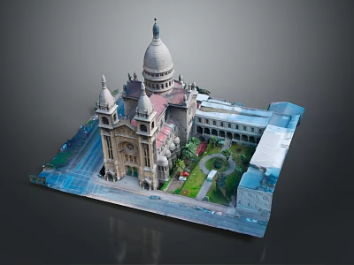 Classical Style Building Featuring Dome Towers Courtyard Green Space And Ornate Details 3d model