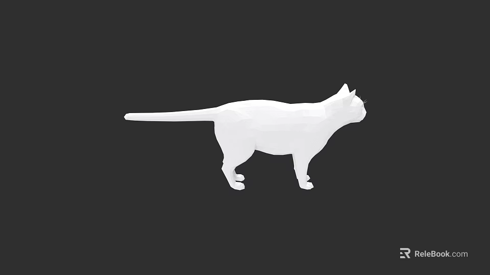 White Cat Silhouette In Low Poly Design On Black Background 3d model 