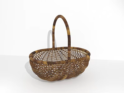 Handwoven Brown Wicker Basket With Oval Shape And Handle For Daily Use 3d model