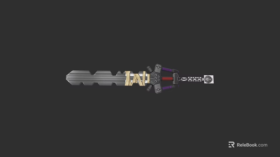 Decorative Weapon Sword With Gold Letters TAI And Purple Accents 3d model 