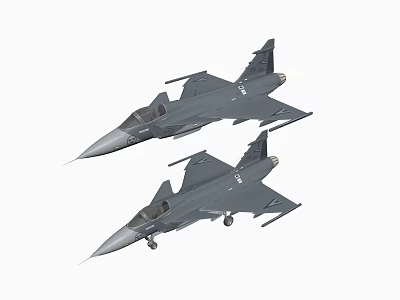 Two Modern Gray Fighter Jets Flying in Formation with Aerodynamic Design Features 3d model