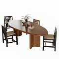Middle style dining table and chair dining chair oval dining table 3d model