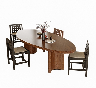 Middle style dining table and chair dining chair oval dining table 3d model