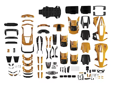 Black And Gold Automotive Components With Various Car Parts Collection 3d model
