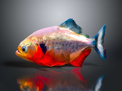 Vibrant Tropical Fish With Red Body Blue Fins And Colorful Spots On Dark Background 3d model