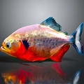 Vibrant Tropical Fish With Red Body Blue Fins And Colorful Spots On Dark Background