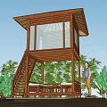 Modern log cabin viewing platform structure 3d model