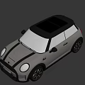 Light Gray Mini Cooper Car Featuring Black Stripes Black Roof Round Headlights And Black Wheels