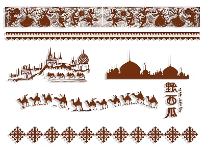 Traditional Paper Cut Wall Decor with Dancing Figures Architectural Silhouettes Camel Caravan and Geometric Patterns 3d model