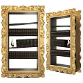 Ornate Golden Framed Bookshelf With Black Books And Decorative Carvings