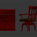 Red Solid Wooden Desk With Glass Top Multiple Drawers And Matching Chair Green Cushion
