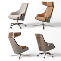 Modern Office Chair With Leather And Wooden Design In Gray Brown Swivel Style