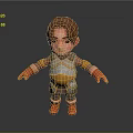 3D Cartoon Character With Silver Gold Armor Brown Hair And Orange Gloves