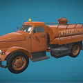 Vintage Orange Oil Truck With Yellow Warning Light On Blue Background