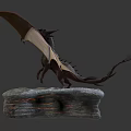 Detailed Dragon Model With Red Mouth And Extended Wings On Stacked Books Base