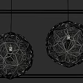 Transparent Spherical Chandeliers With Geometric Line Design Illuminated On Grey Background