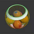 Fresh Oranges Neatly Arranged in Silver Wire Basket on Reflective Surface 3d model