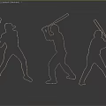 Multiple Baseball Player Silhouettes Swinging Bats In Different Stances 3d model