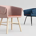 Modern Upholstered Dining Chairs Pink Blue with Orange Trim Wooden Metal Legs and Button Accents