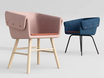 Modern Upholstered Dining Chairs Pink Blue with Orange Trim Wooden Metal Legs and Button Accents 3d model
