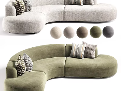 Modern Curved Sectional Sofa with Decorative Pillows and Multiple Color Options 3d model