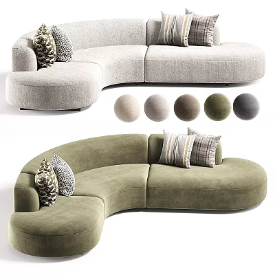Modern Curved Sectional Sofa with Decorative Pillows and Multiple Color Options 3d model