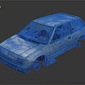 Old Blue Damaged Car With Rusty Body Broken Windows And Worn Exterior