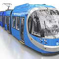 Blue Modern Electric Tram With Sleek Exterior And Large Windows Design
