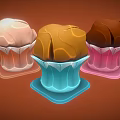 Three Different Colored Ice Creams in Colorful Paper Cups on Orange Background