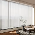 White Vertical Blinds On Window In Modern Living Area With Natural Light And Green Plant