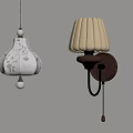 Vintage Ceiling And Wall Lamps With Floral Fabric Shades And Wooden Bases