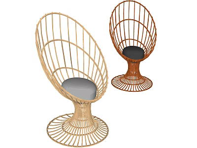 Modern Wicker Egg Shaped Leisure Chairs With Round Base And Gray Cushion 3d model