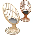 Modern Wicker Egg Shaped Leisure Chairs With Round Base And Gray Cushion