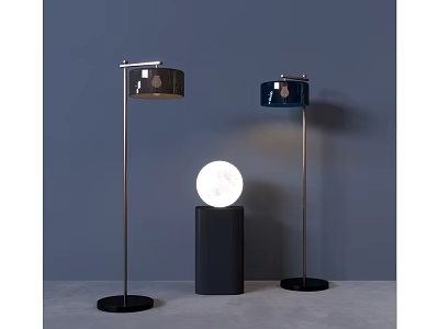 Two Modern Floor Lamps With Black Base And White Globe Light In Gray Background 3d model